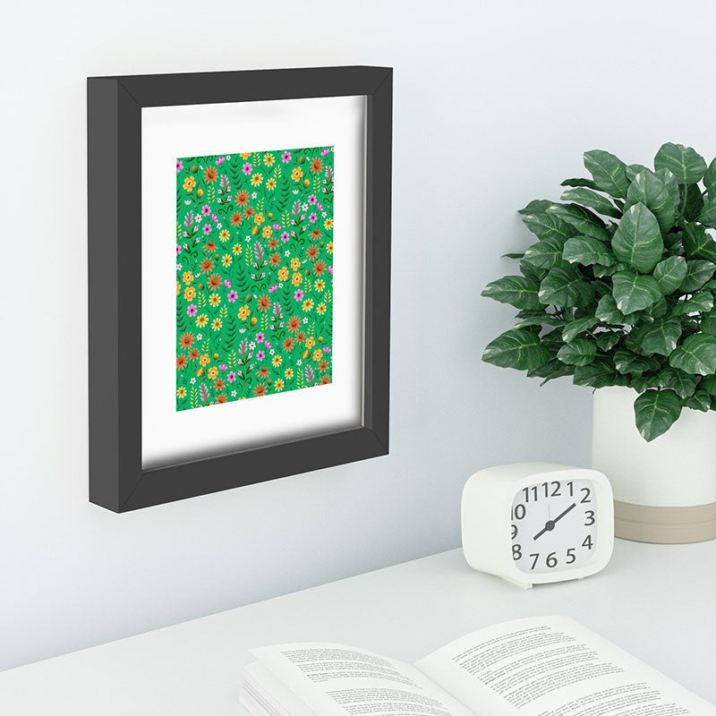 Pimlada Phuapradit Ditsy Spring Floral Green Recessed Framing Rectangle