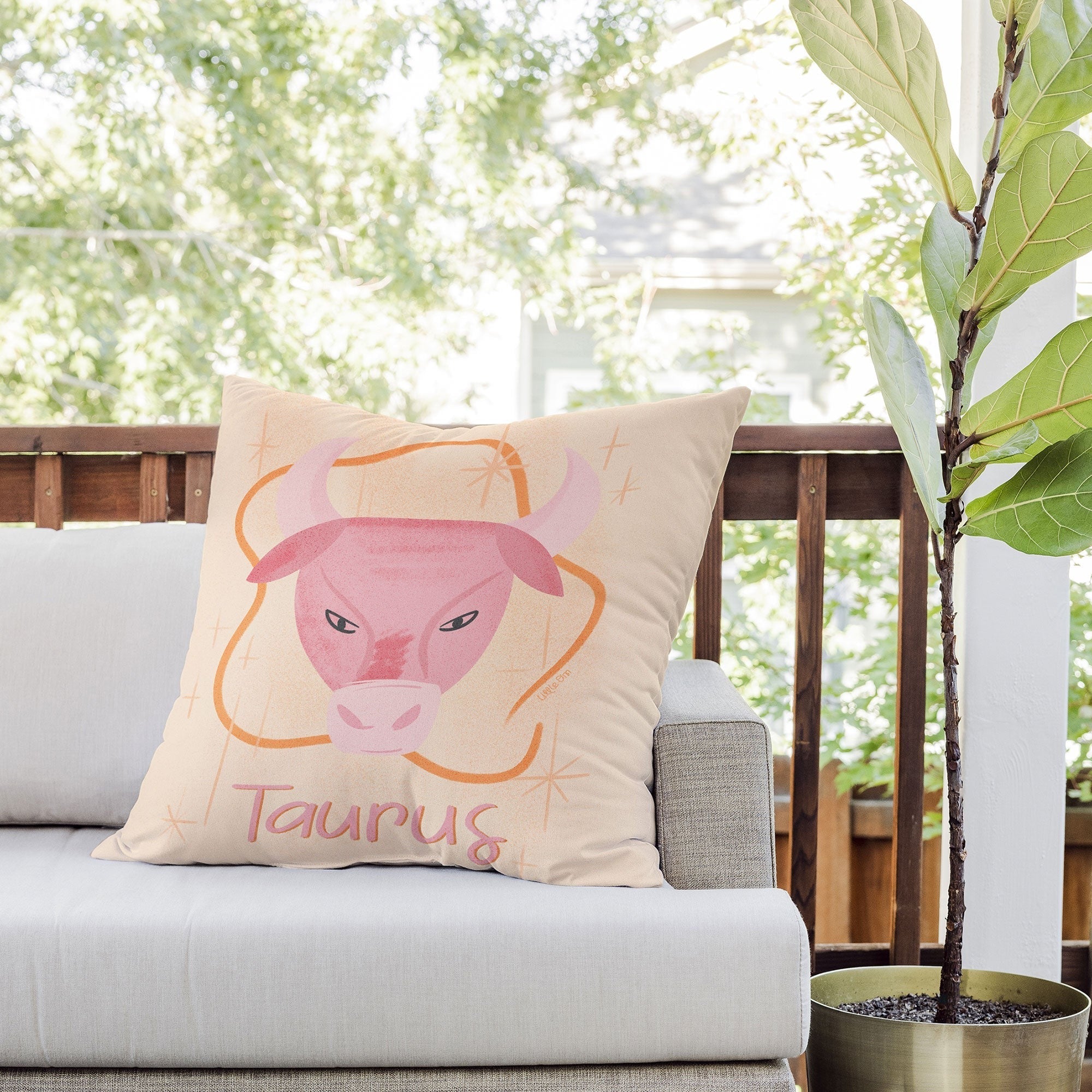 Little Om Zodiac Sign Taurus Outdoor Throw Pillow