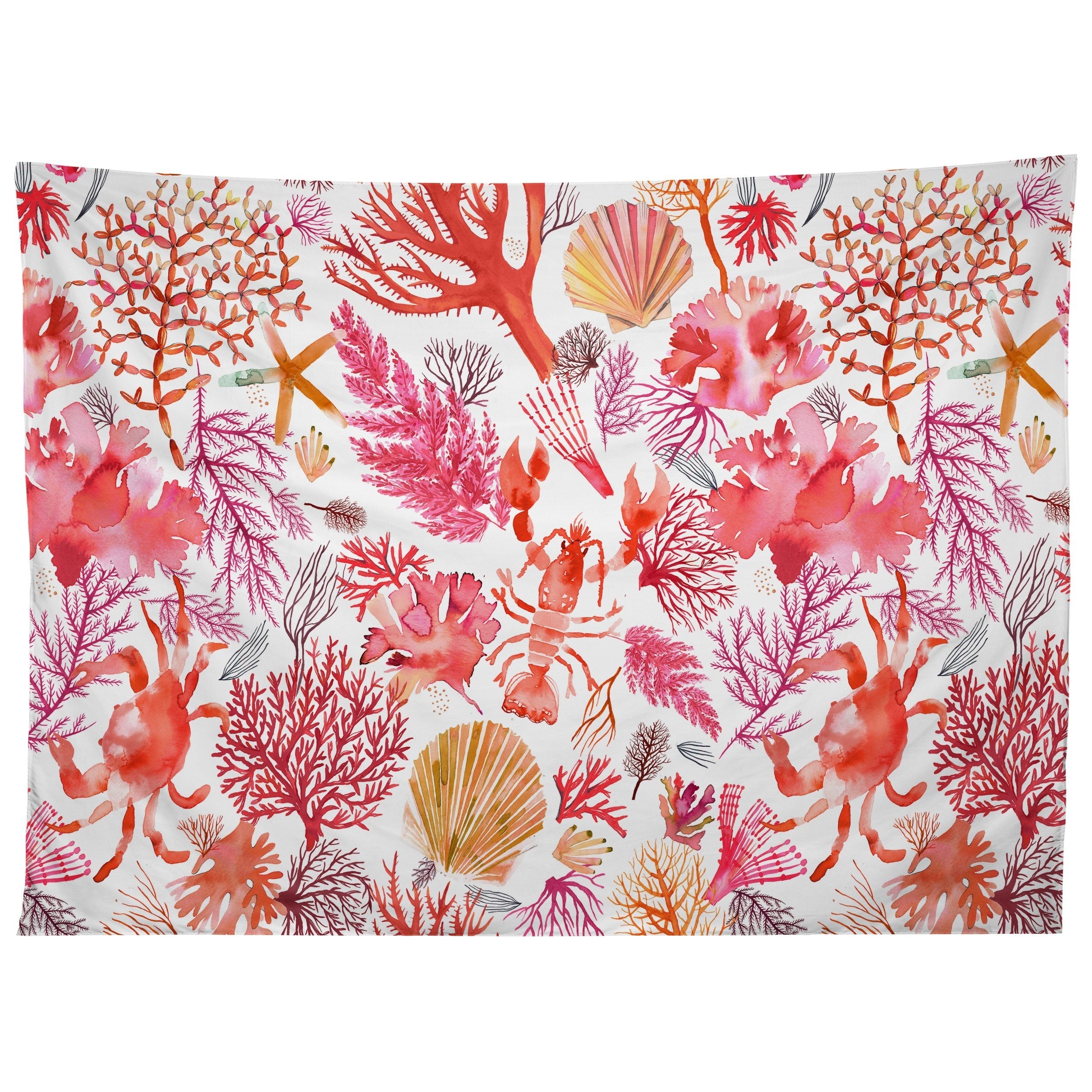 Ninola Design Botanic Retreat Coral Reef Crab Lobster Red Tapestry
