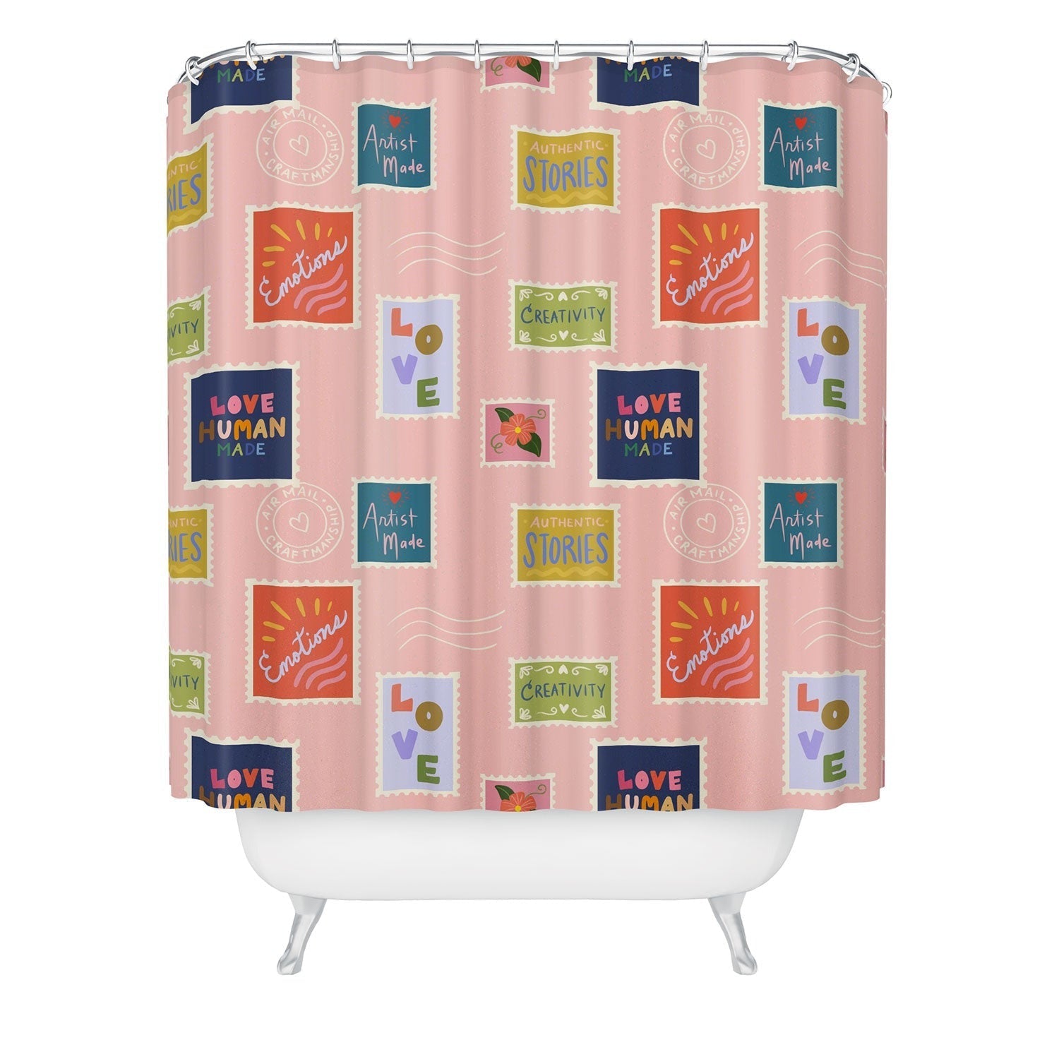 Design by Spark Love Human Made Stamps Shower Curtain