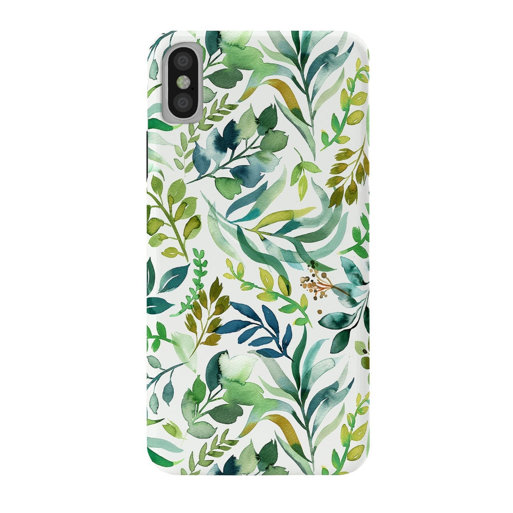 Ninola Design Botanic Retreat Loose Botanical Leaves Watercolor Green Phone Case