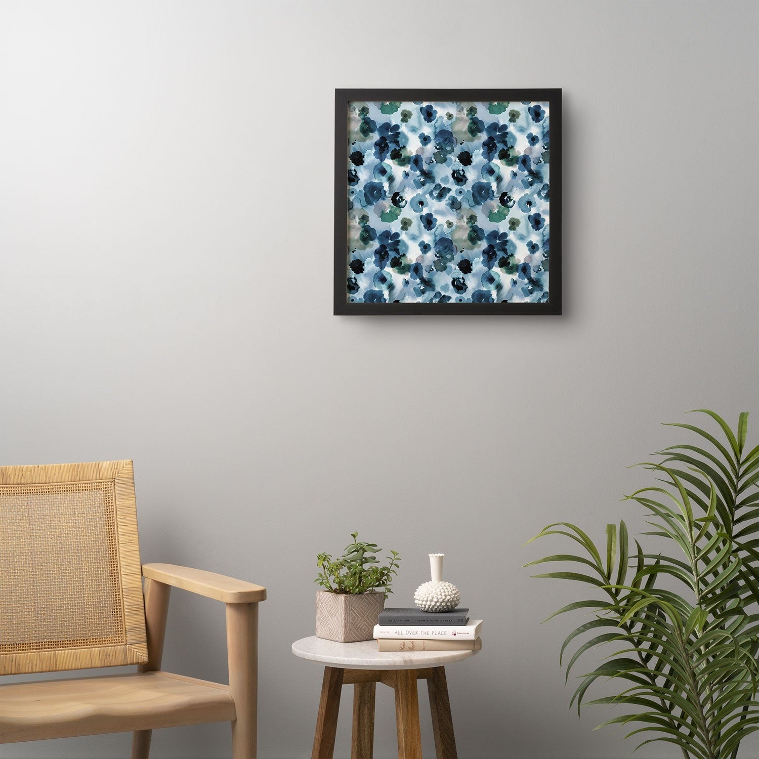 Ninola Design Botanic Retreat Ombre Abstract Watercolor Flowers Blue Navy Framed Wall Art