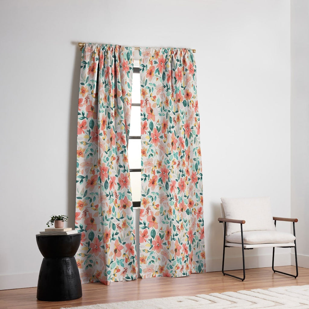 Ninola Design Botanic Retreat Tropical Whimsical Flowers Coral Green Blackout Non Repeat
