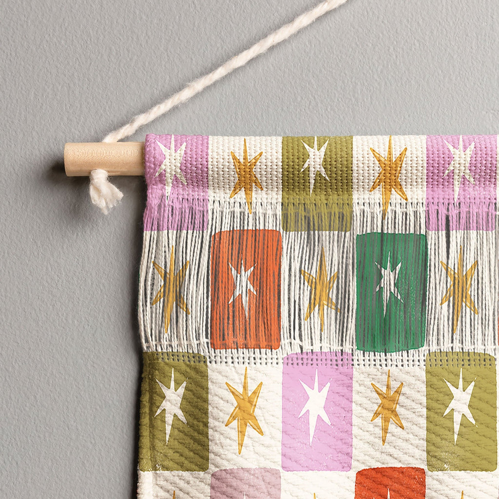 LouBruzzoni Retro Star Block Pattern Wall Hanging Landscape