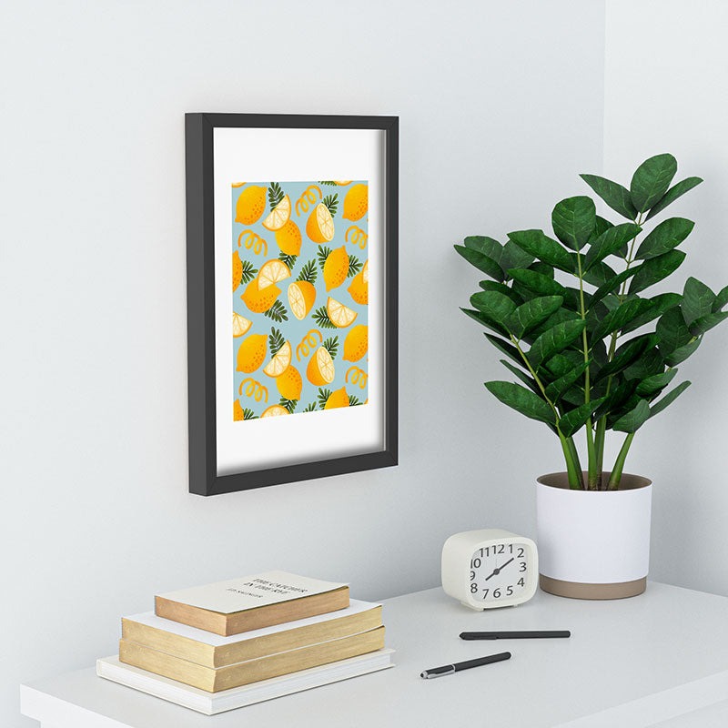 Jessica Molina Lemon Pattern on Sky Blue Recessed Framing Rectangle
