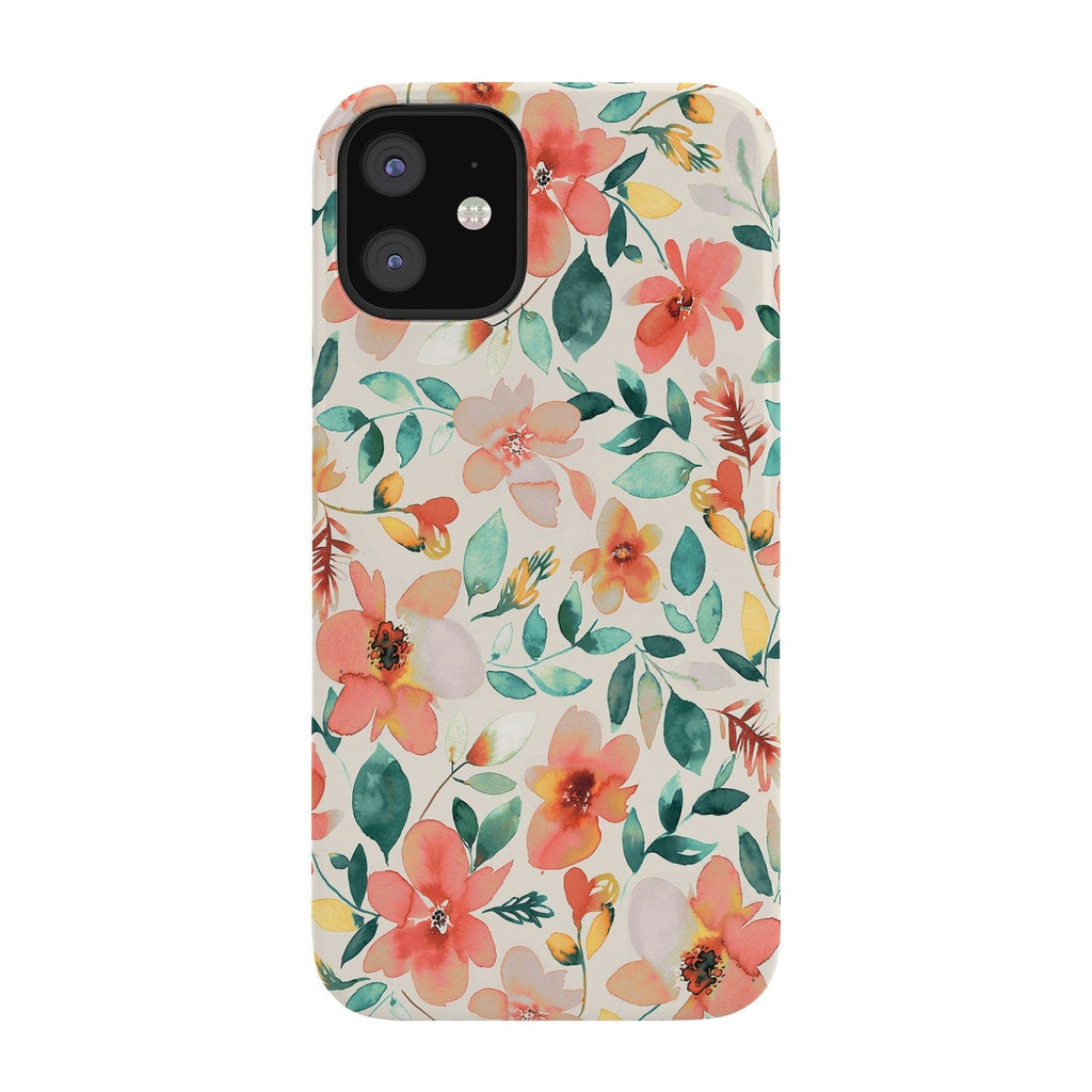 Ninola Design Botanic Retreat Tropical Whimsical Flowers Coral Green Phone Case