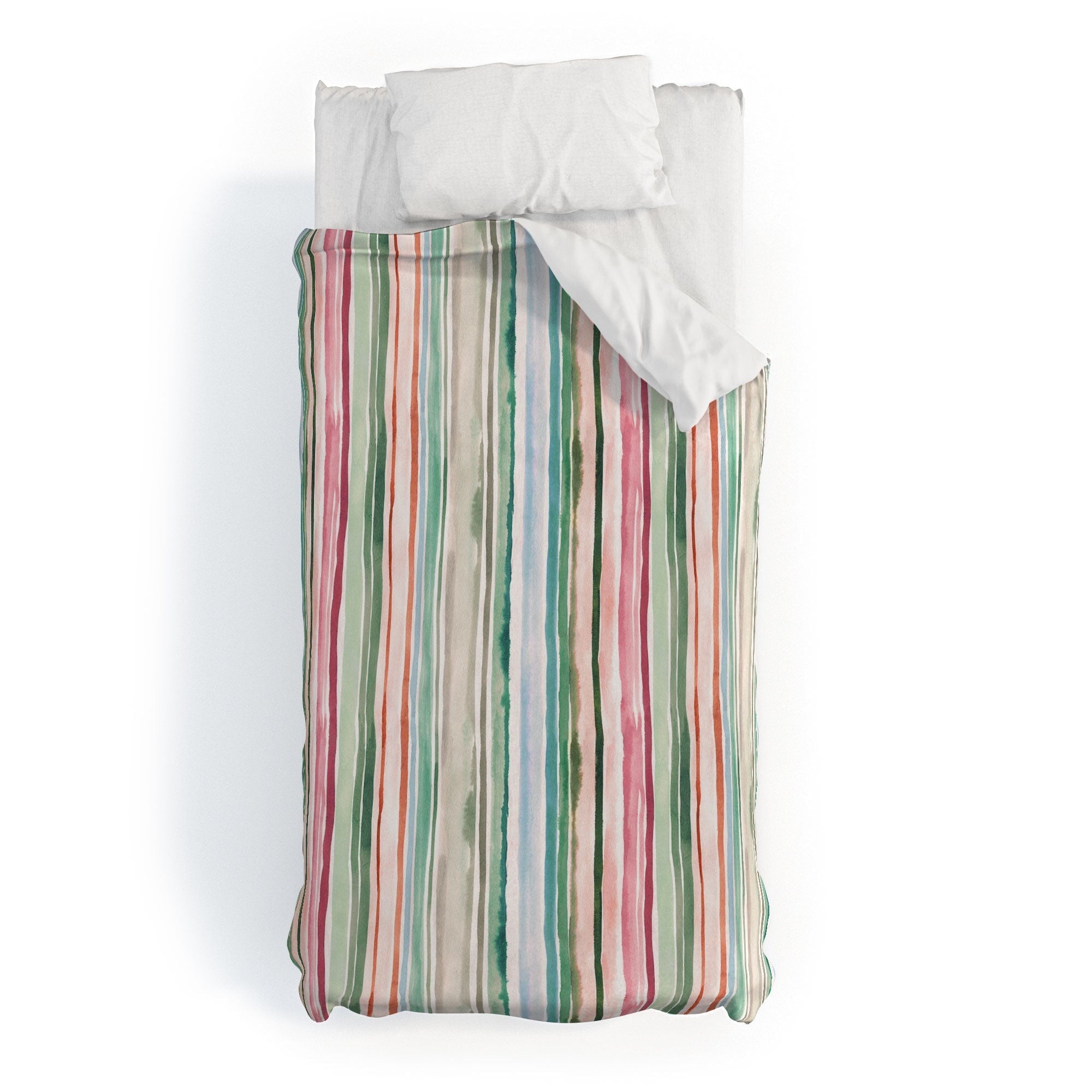 Ninola Design Botanic Retreat Watercolor Stripes Green Orange Red Duvet Cover