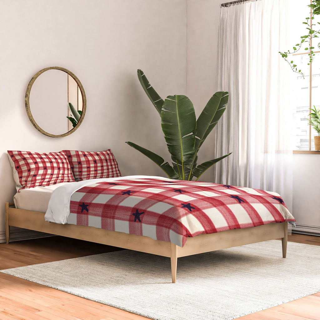 DENY Designs Red Gingham plus Stars Comforter
