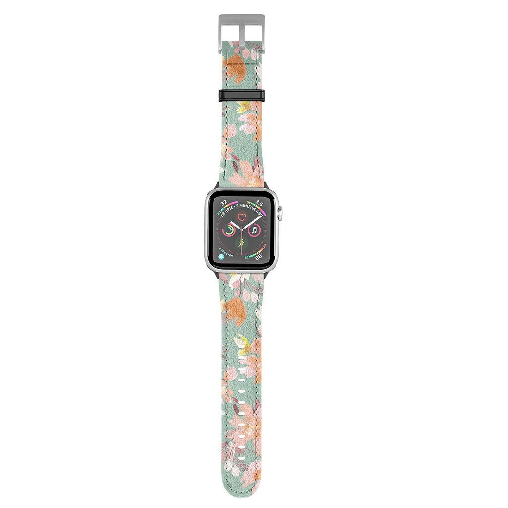 Ninola Design Botanic Retreat Floral Oleander Whimsical Teal Green Apple Watch Band