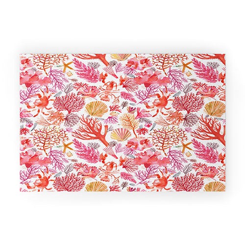 Ninola Design Botanic Retreat Coral Reef Crab Lobster Red Welcome Mat