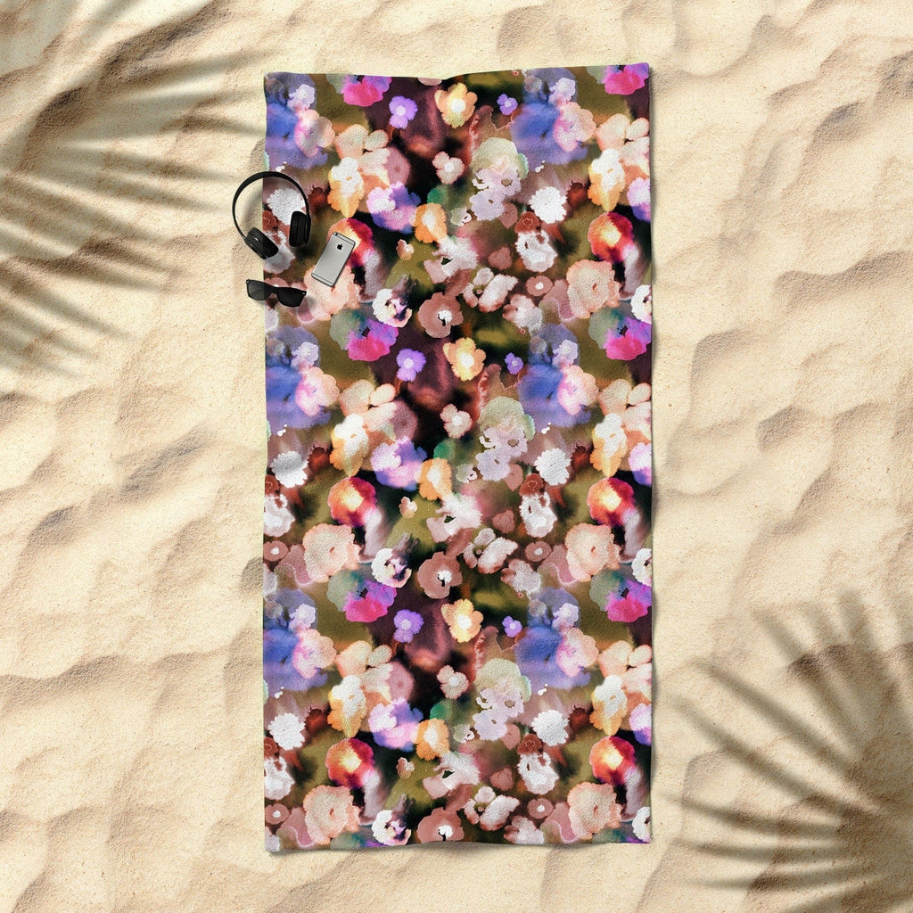Ninola Design Botanic Retreat Ombre Abstract Watercolor Flowers Pink gold Beach Towel