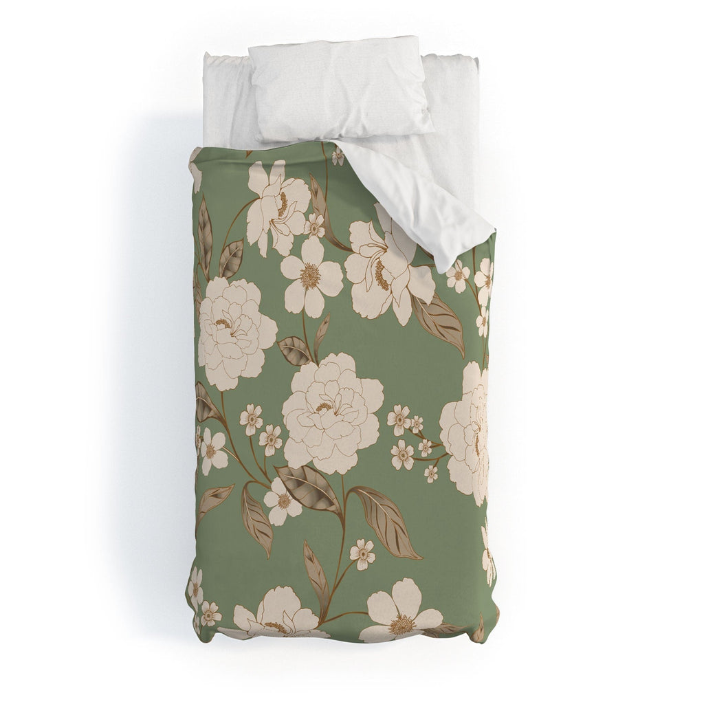 Gabriela Fuente Olive Floral Roberta Duvet Cover