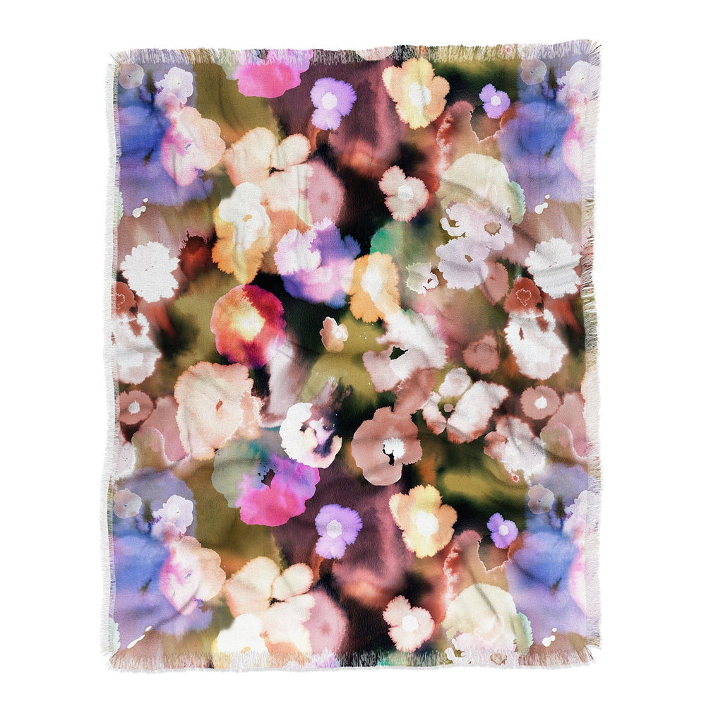 Ninola Design Botanic Retreat Ombre Abstract Watercolor Flowers Pink gold Throw Blanket