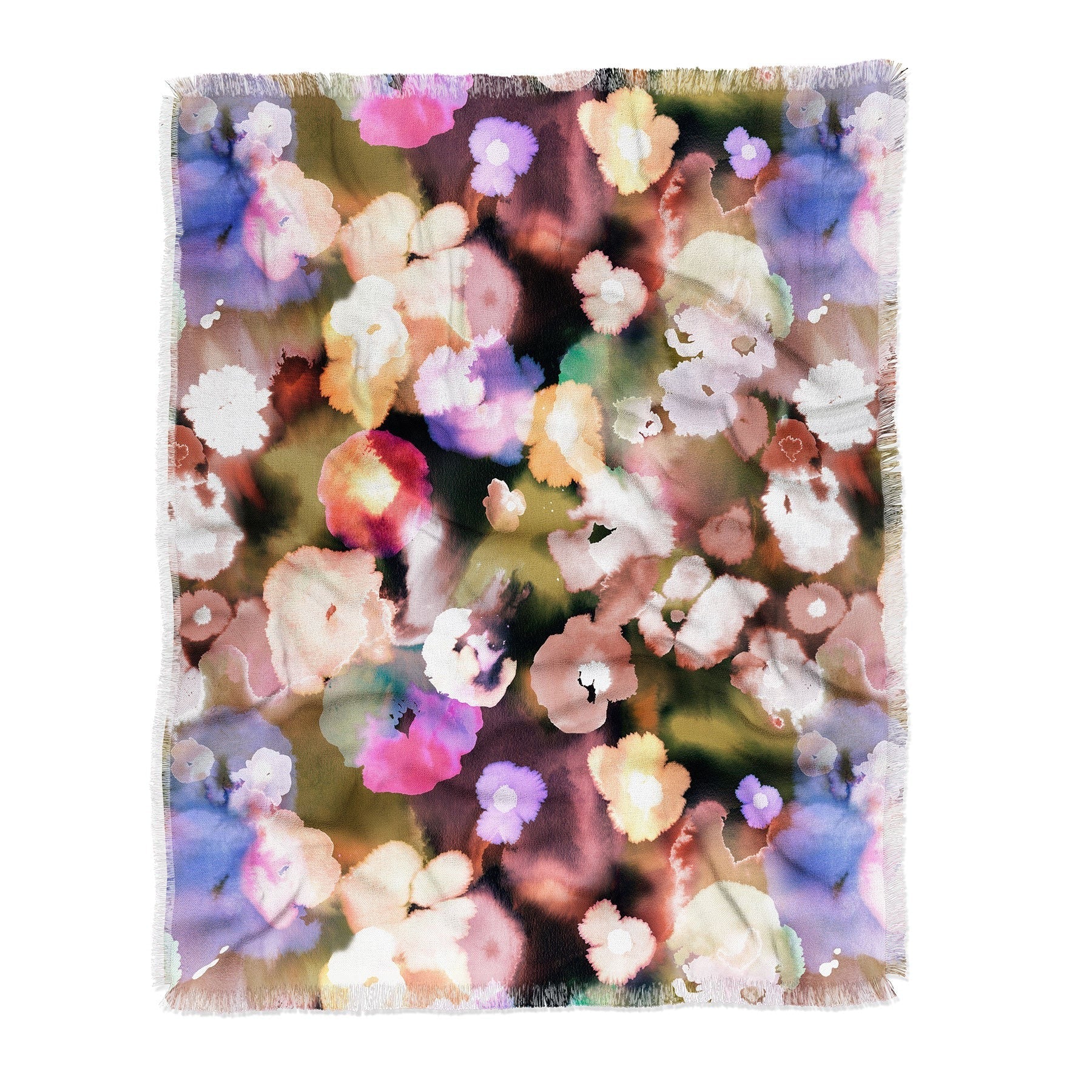 Ninola Design Botanic Retreat Ombre Abstract Watercolor Flowers Pink gold Throw Blanket
