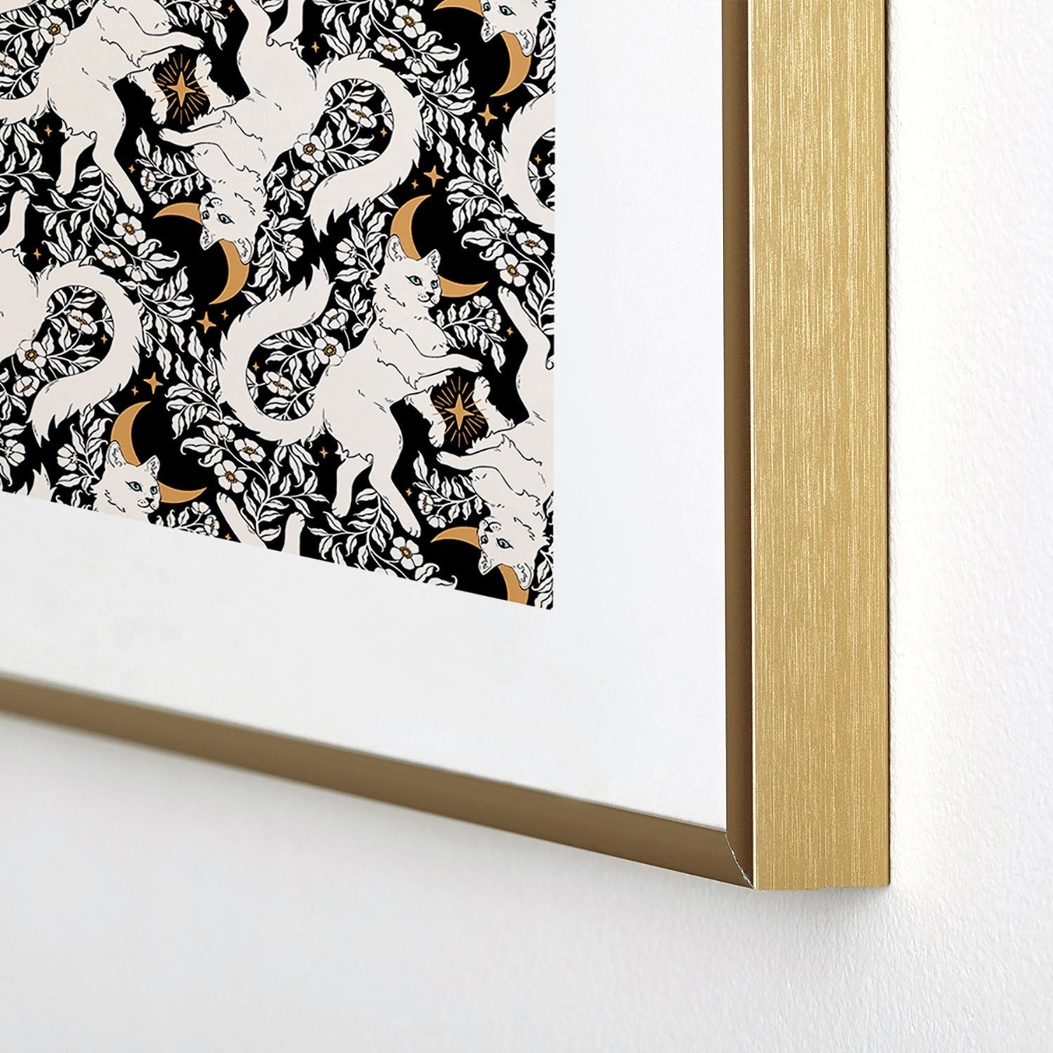 Avenie Celestial Cats Gold Metal Framed Art Print