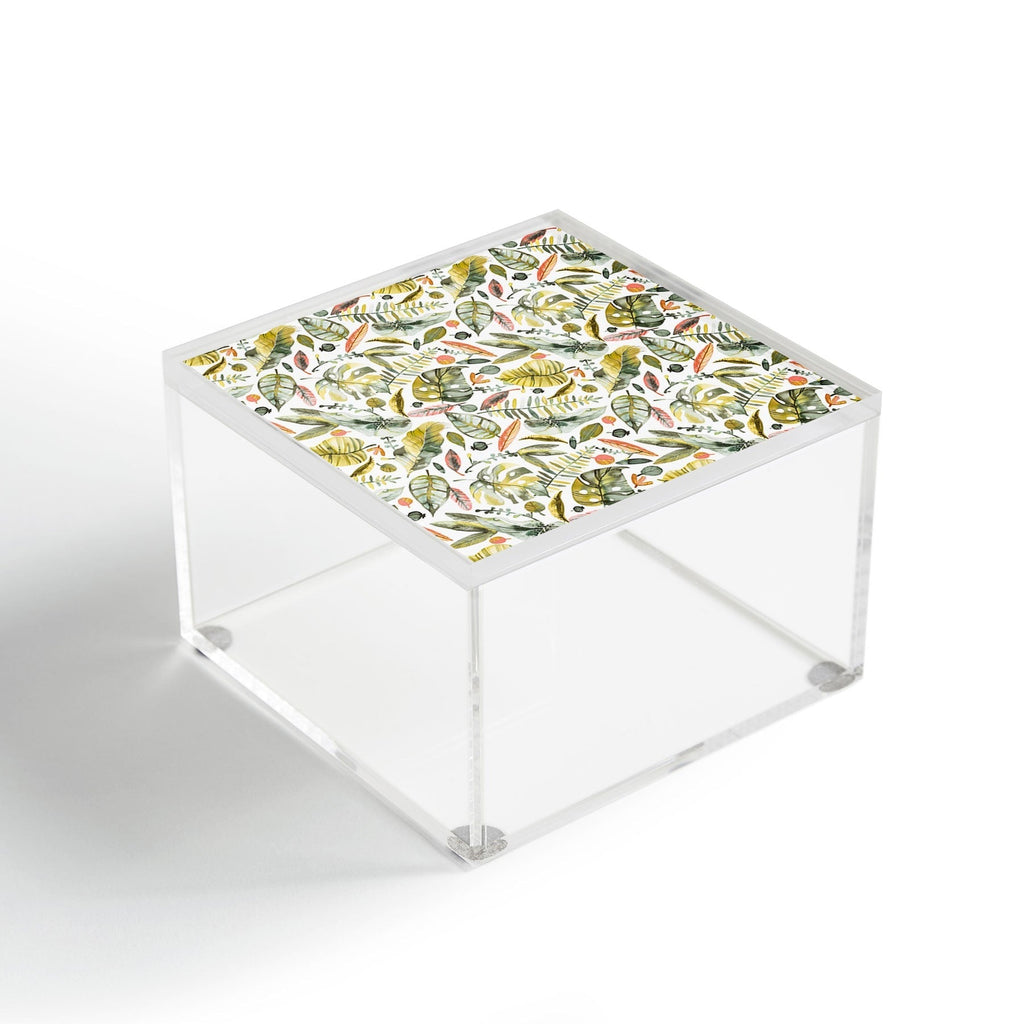 Ninola Design Botanic Retreat Tropical Jungle Leaves Botanical Green Orange Acrylic Box