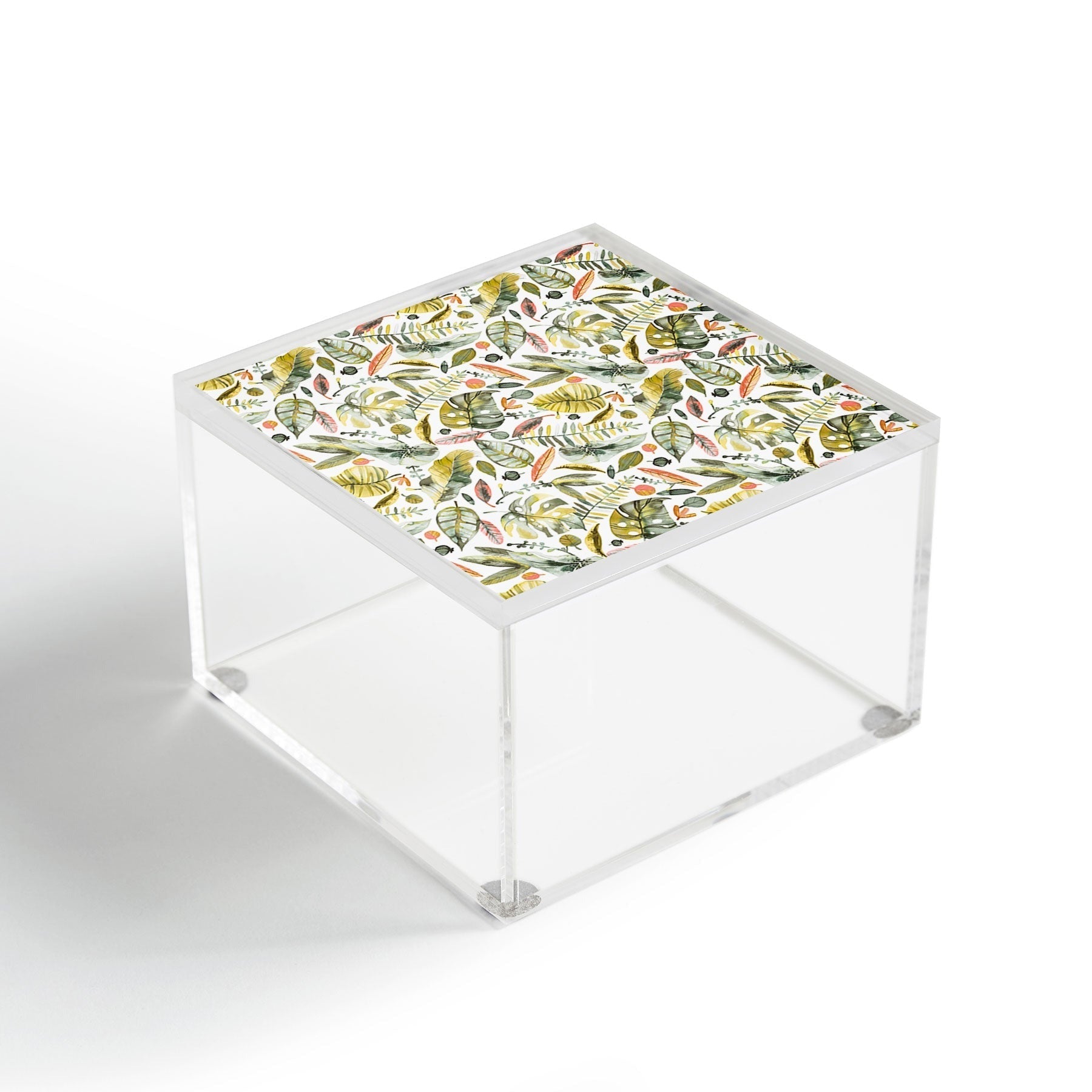 Ninola Design Botanic Retreat Tropical Jungle Leaves Botanical Green Orange Acrylic Box