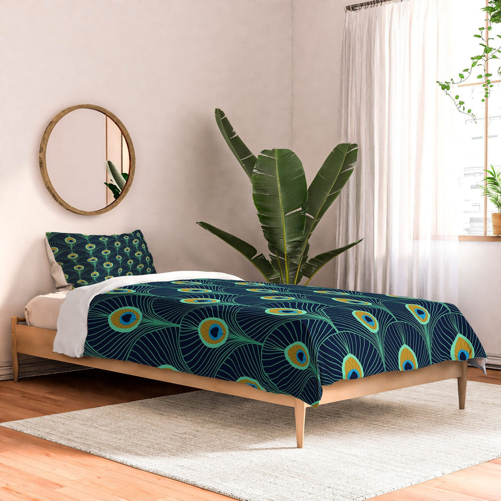 Design by Spark Peacock Deco Feathers Comforter