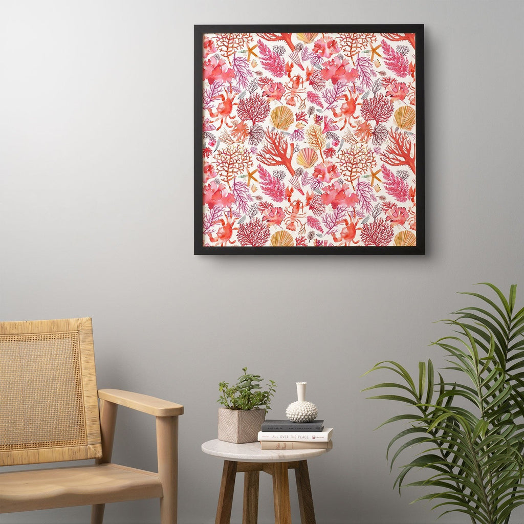 Ninola Design Botanic Retreat Coral Reef Crab Lobster Red Framed Wall Art