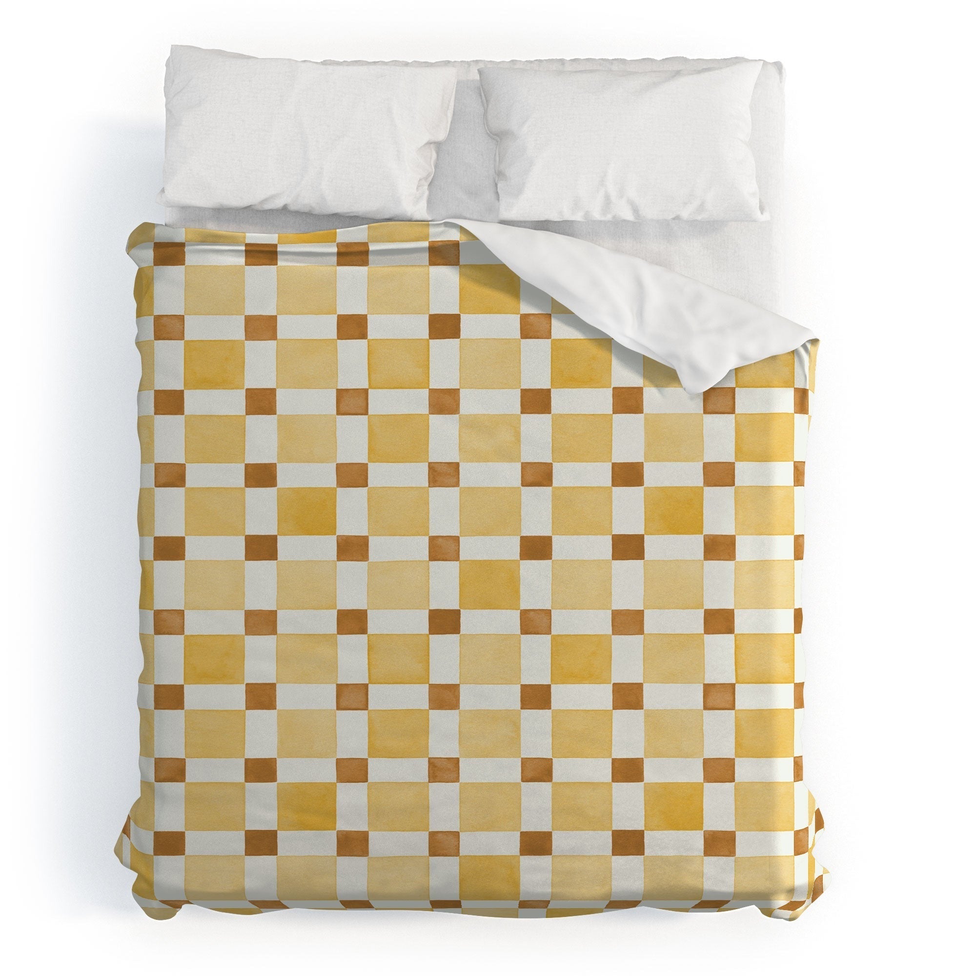 Ninola Design Everyday Artifact Checker Mosaic Tiles Geometry Yellow Duvet Cover