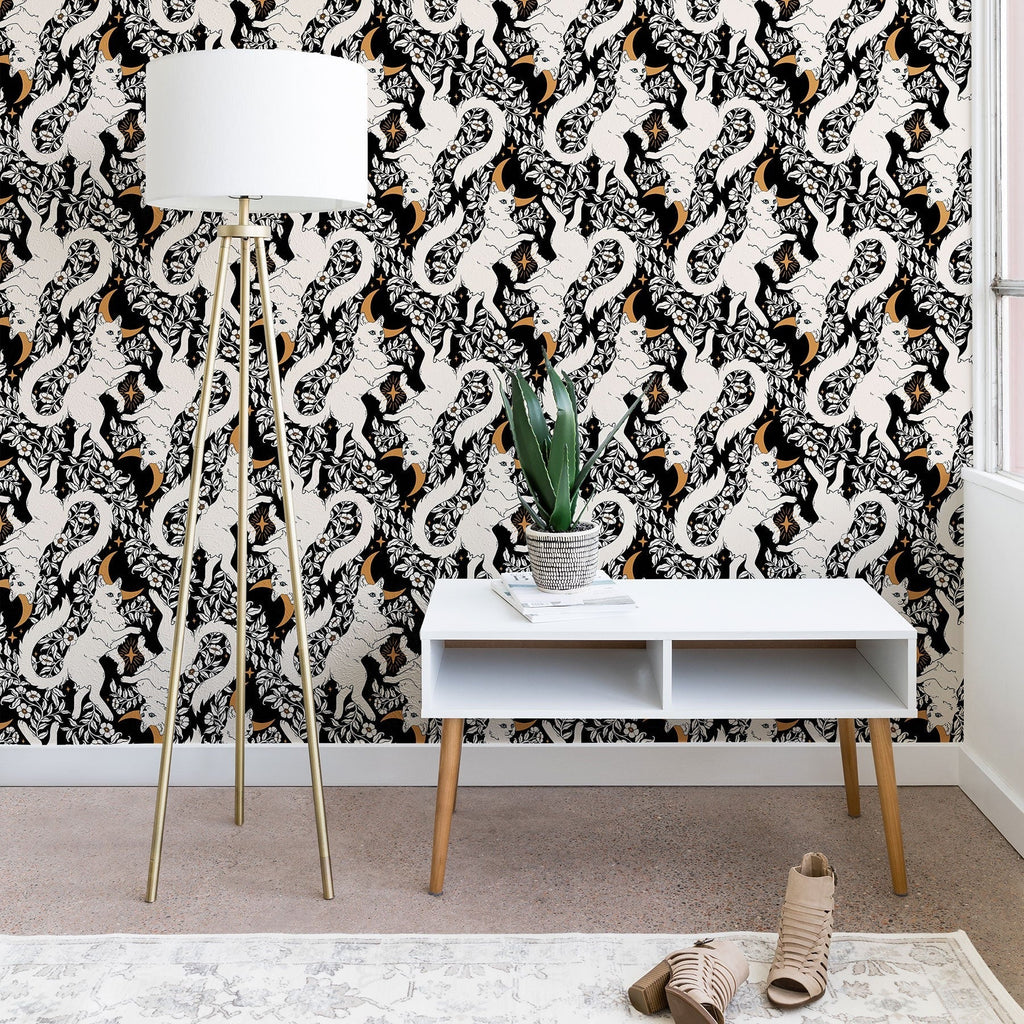 Avenie Celestial Cats Gold Wallpaper
