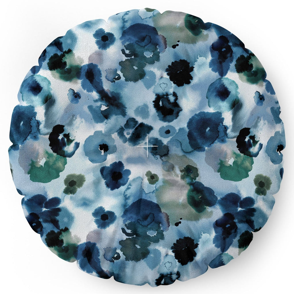 Ninola Design Botanic Retreat Ombre Abstract Watercolor Flowers Blue Navy Floor Pillow Round