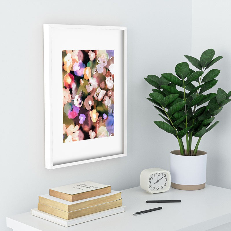 Ninola Design Botanic Retreat Ombre Abstract Watercolor Flowers Pink gold Recessed Framing Rectangle