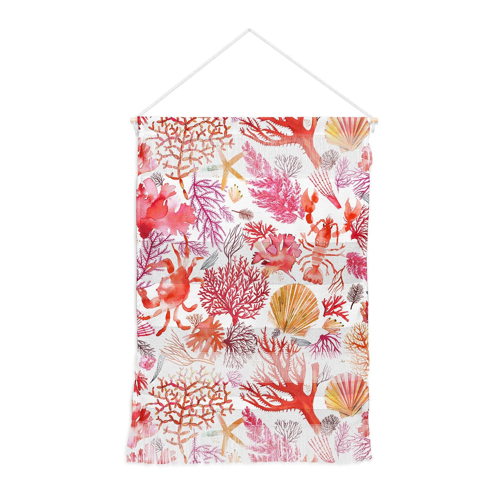 Ninola Design Botanic Retreat Coral Reef Crab Lobster Red Wall Hanging Portrait