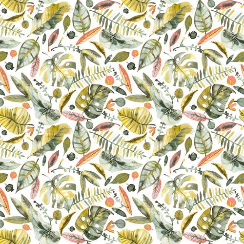 Ninola Design Botanic Retreat Tropical Jungle Leaves Botanical Green Orange Wall Mural