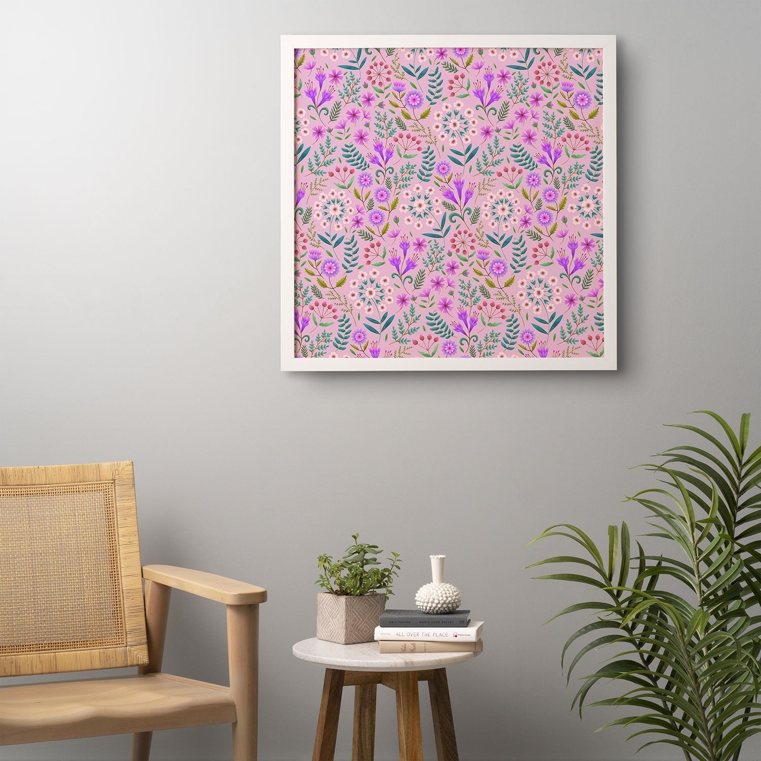 Pimlada Phuapradit Ditsy Purple Floral Half Drop Framed Wall Art