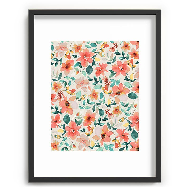 Ninola Design Botanic Retreat Tropical Whimsical Flowers Coral Green Recessed Framing Rectangle