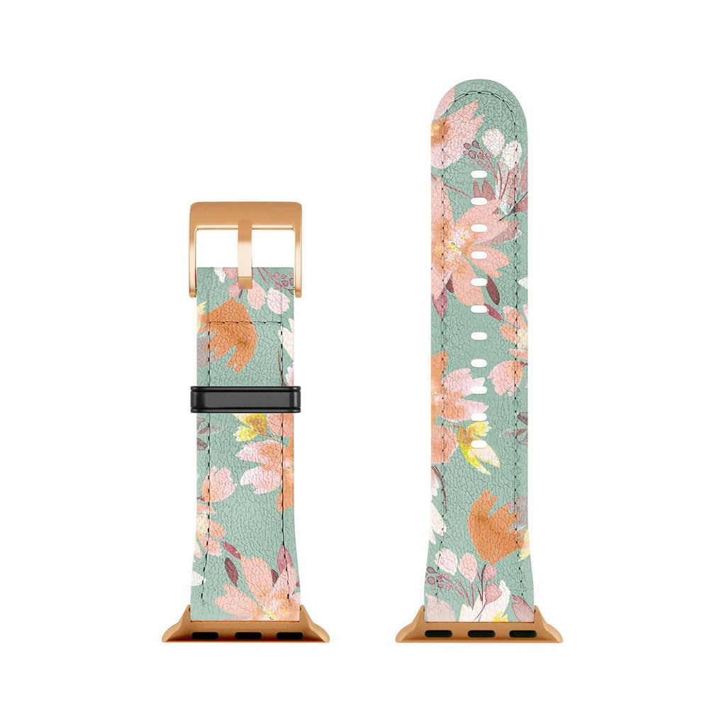 Ninola Design Botanic Retreat Floral Oleander Whimsical Teal Green Apple Watch Band