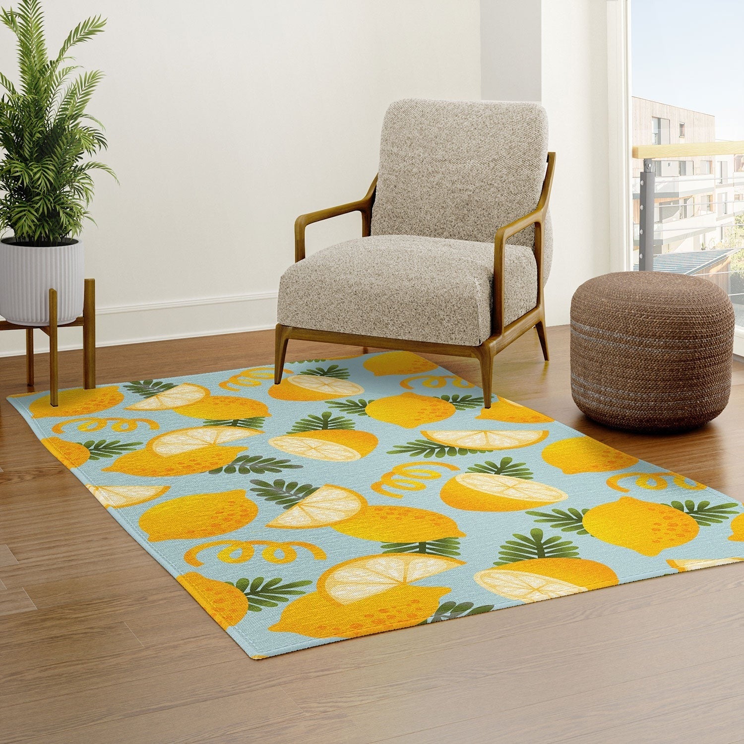 Jessica Molina Lemon Pattern on Sky Blue Area Rug