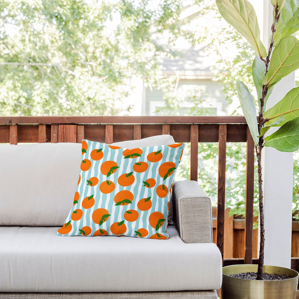 Design by Spark Zesty Oranges and Stripes Outdoor Throw Pillow