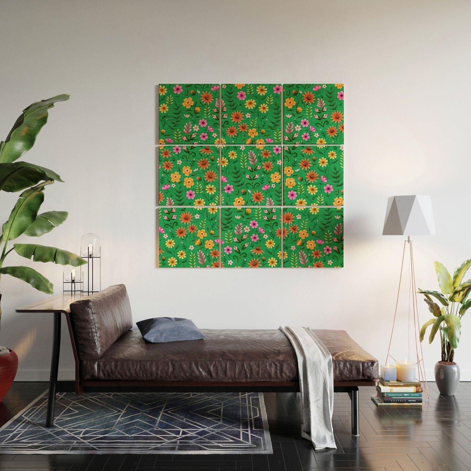 Pimlada Phuapradit Ditsy Spring Floral Green Wood Wall Mural