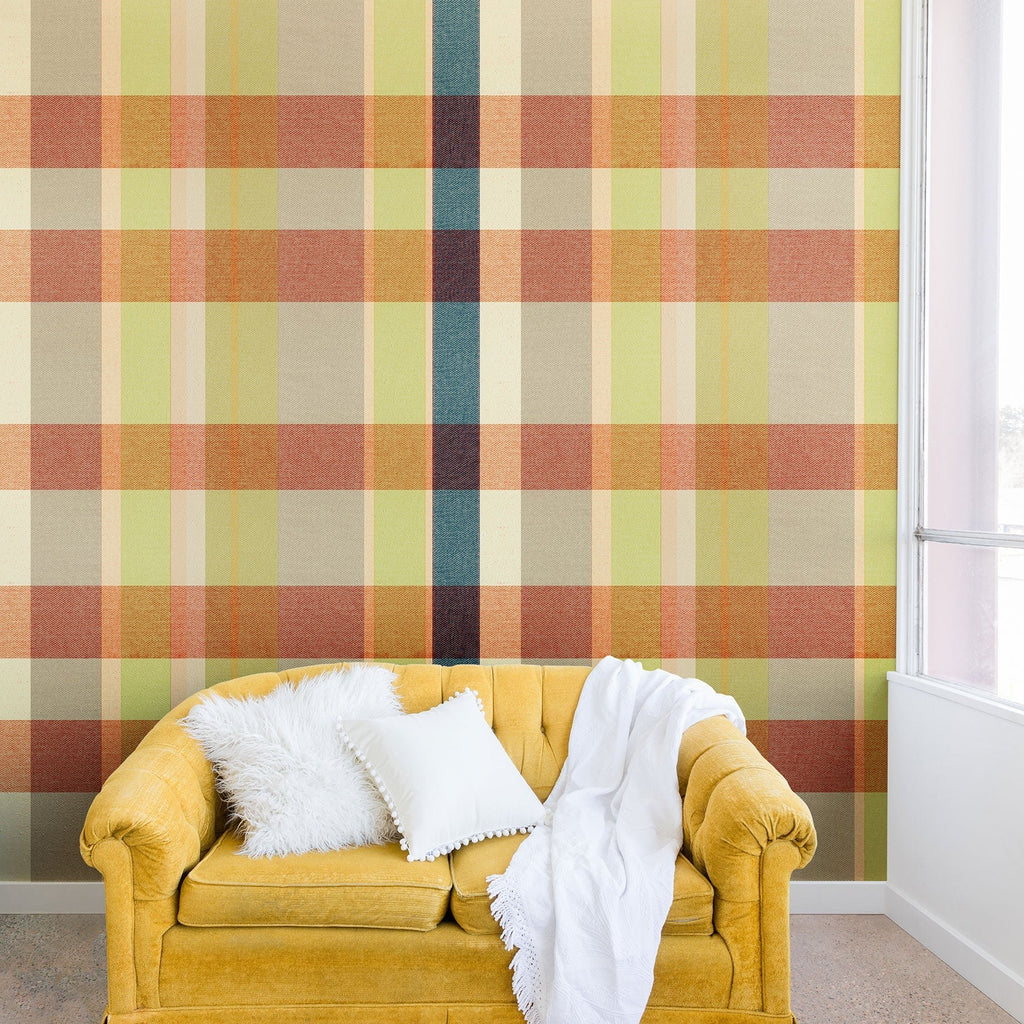 Marta Barragan Camarasa Retro Picnic Plaid Warm Tones Wall Mural