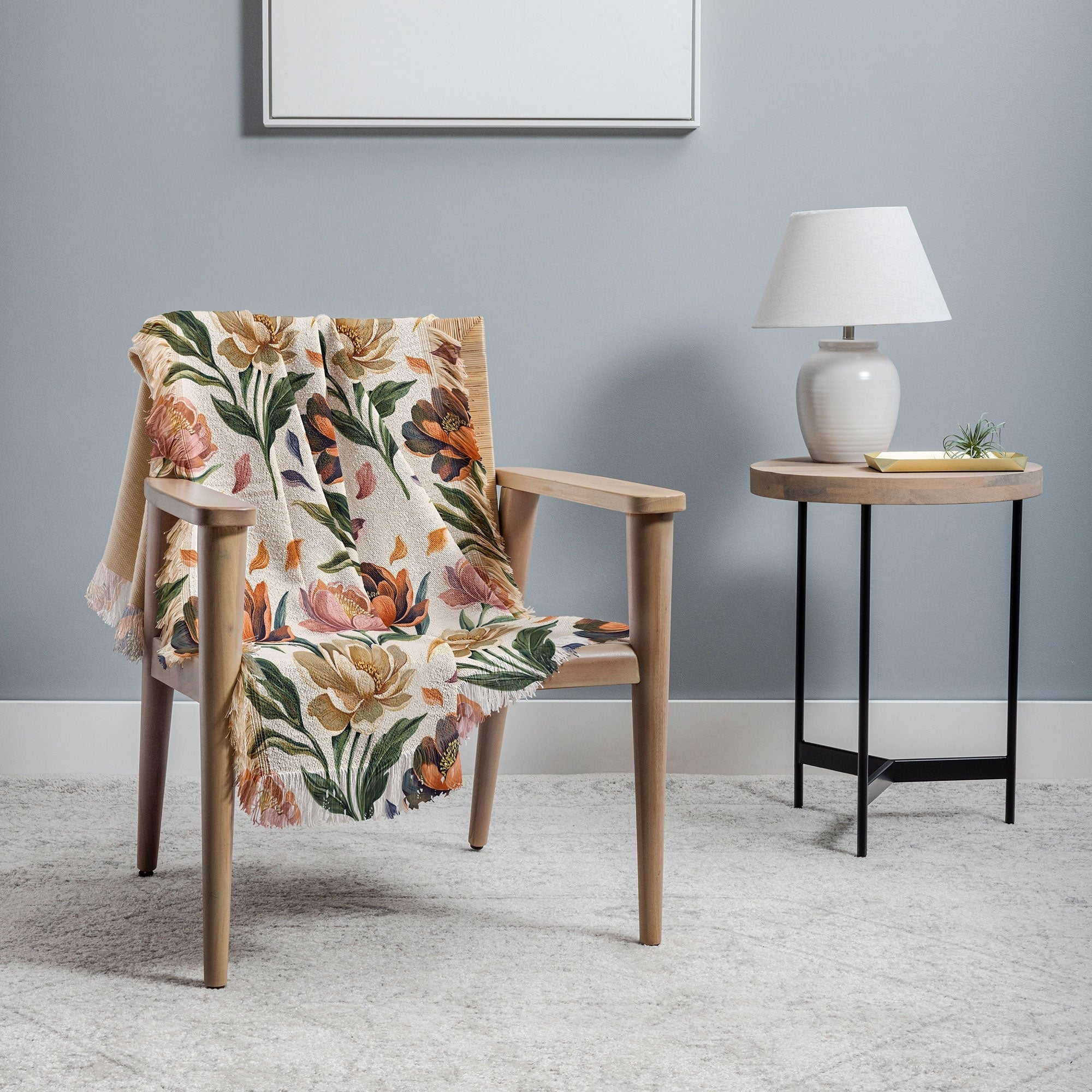 Marta Barragan Camarasa Hand Painted Peony Florals Throw Blanket