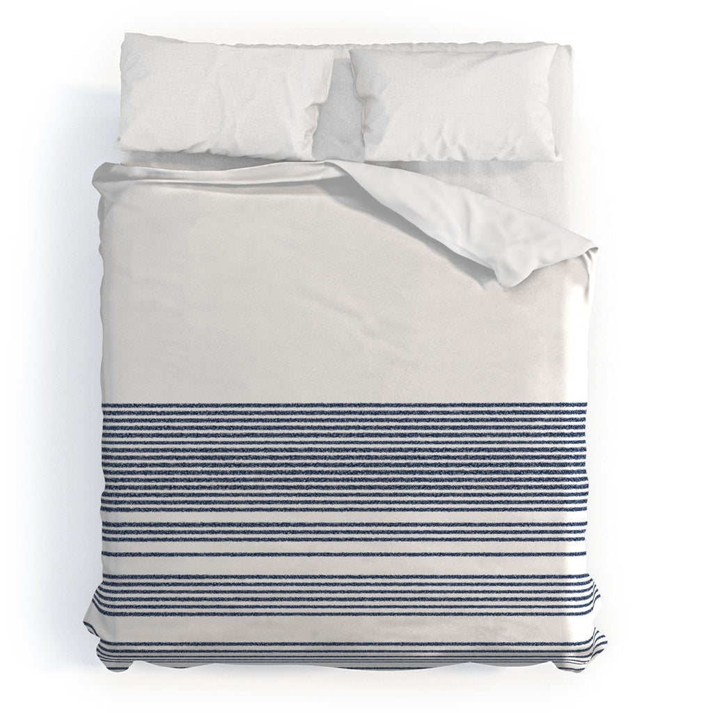 Kierkegaard Design Studio organic stripes naut navy blue and white Duvet Cover