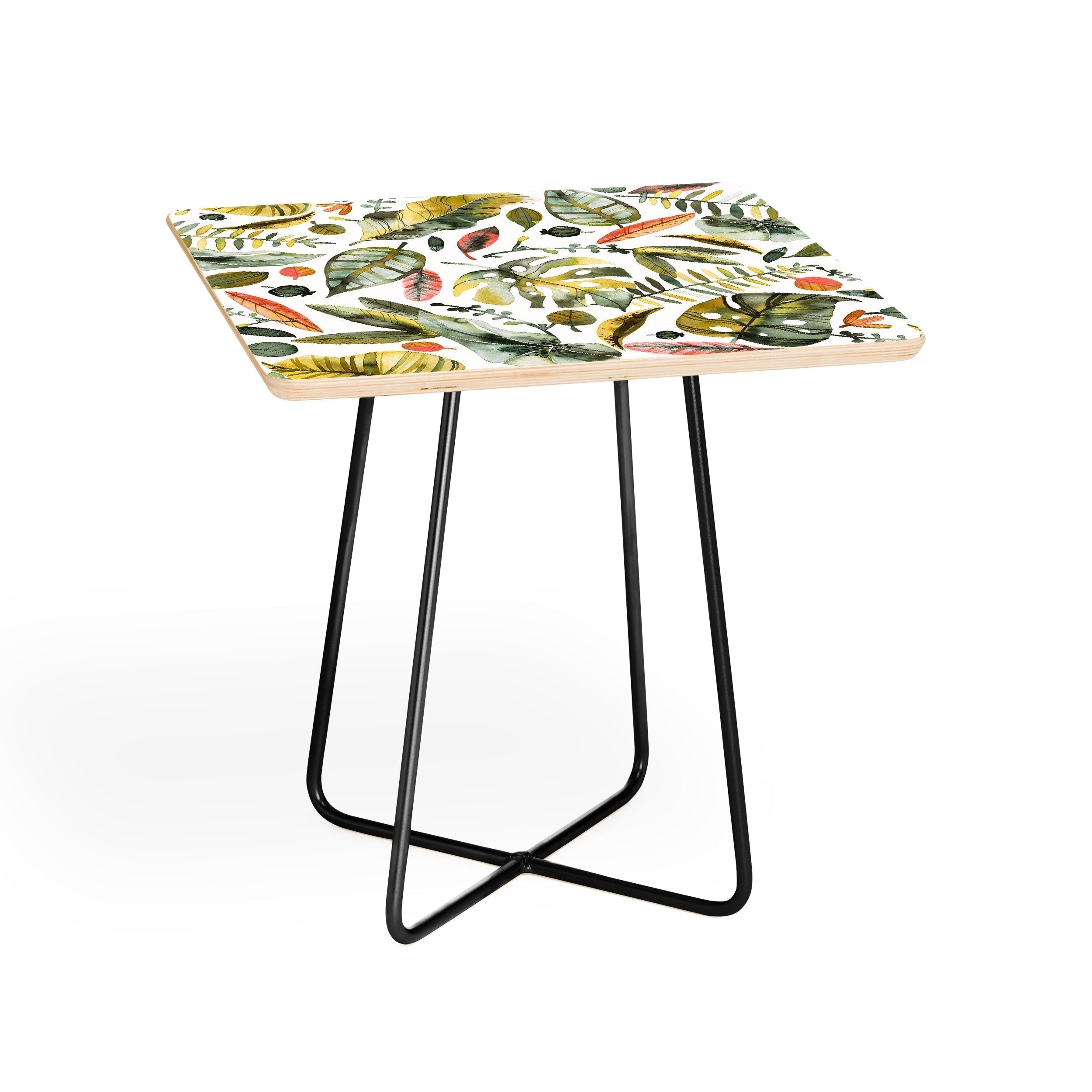 Ninola Design Botanic Retreat Tropical Jungle Leaves Botanical Green Orange Side Table