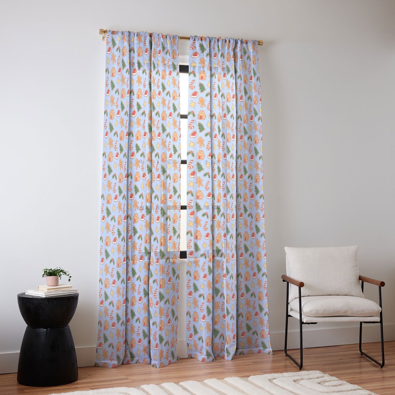 Love_Ryming Christmas Cookies Sheer Window Curtain