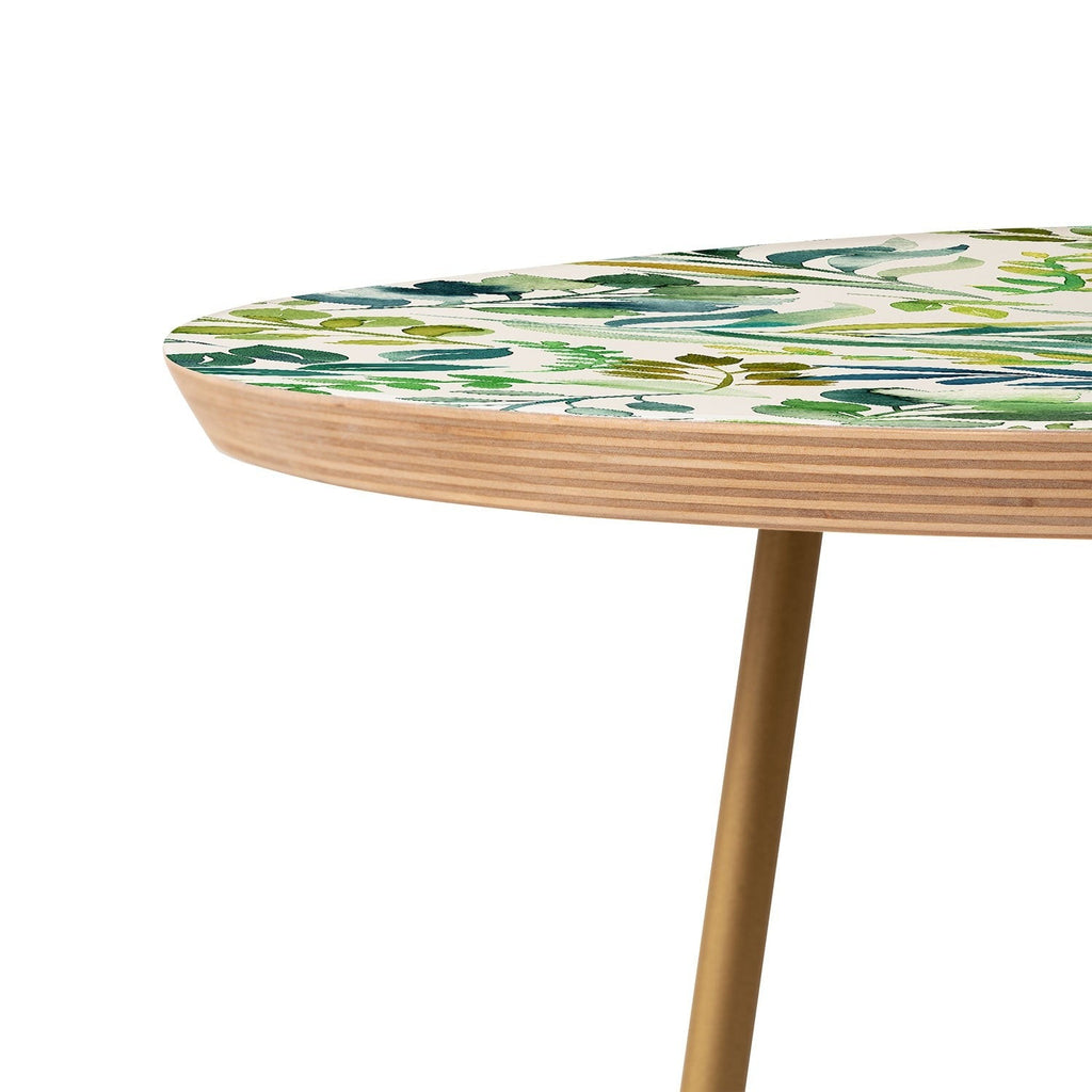 Ninola Design Botanic Retreat Loose Botanical Leaves Watercolor Green Round Side Table