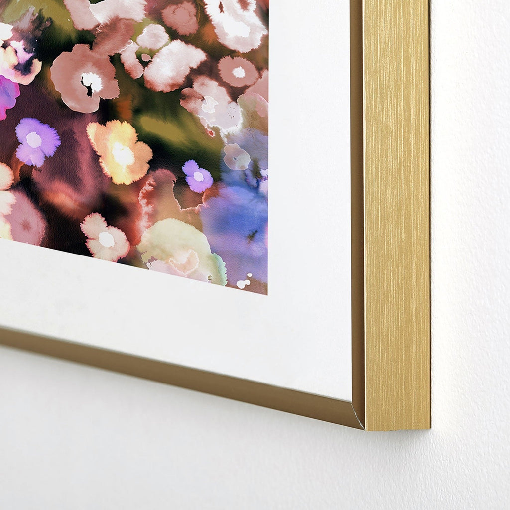 Ninola Design Botanic Retreat Ombre Abstract Watercolor Flowers Pink gold Metal Framed Art Print