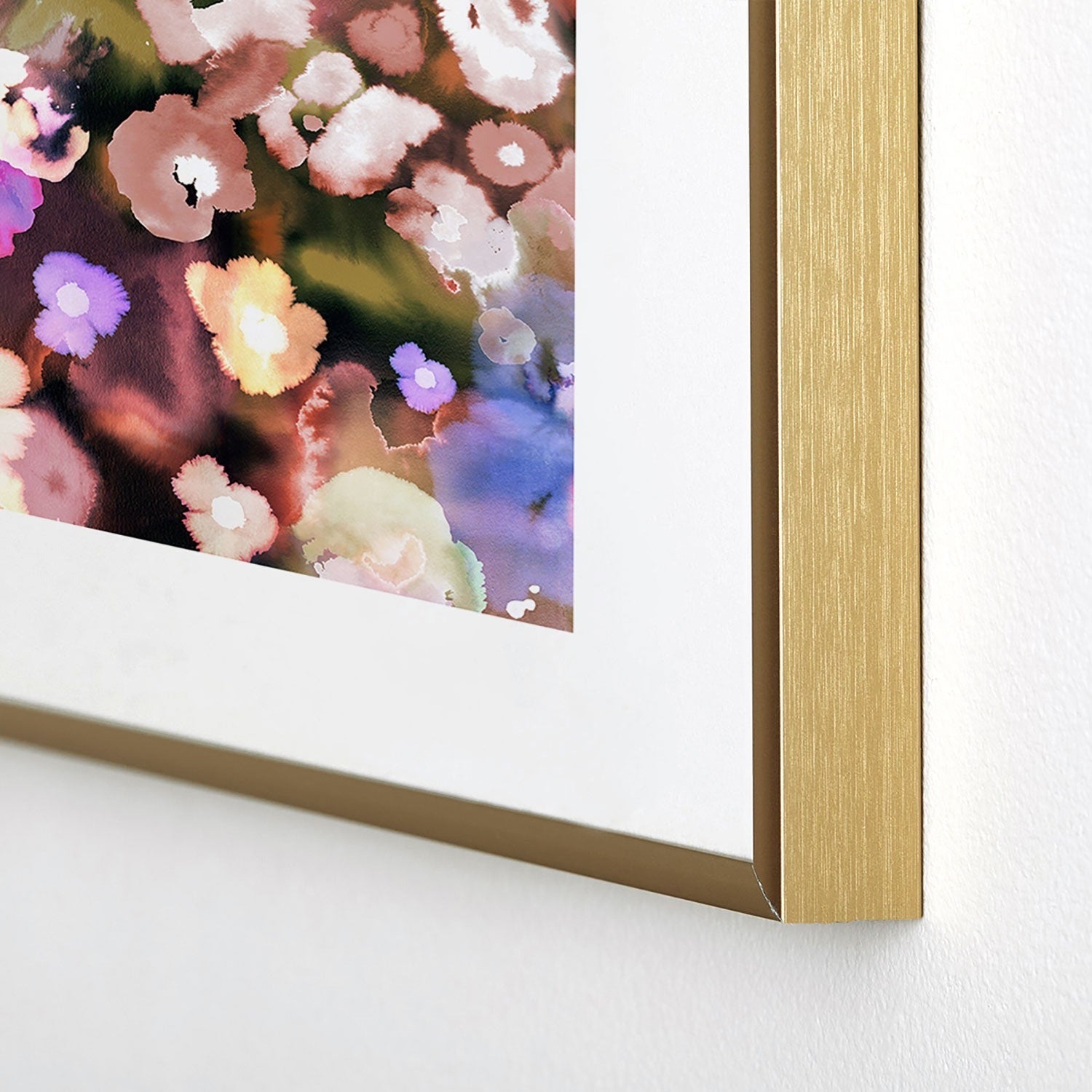 Ninola Design Botanic Retreat Ombre Abstract Watercolor Flowers Pink gold Metal Framed Art Print