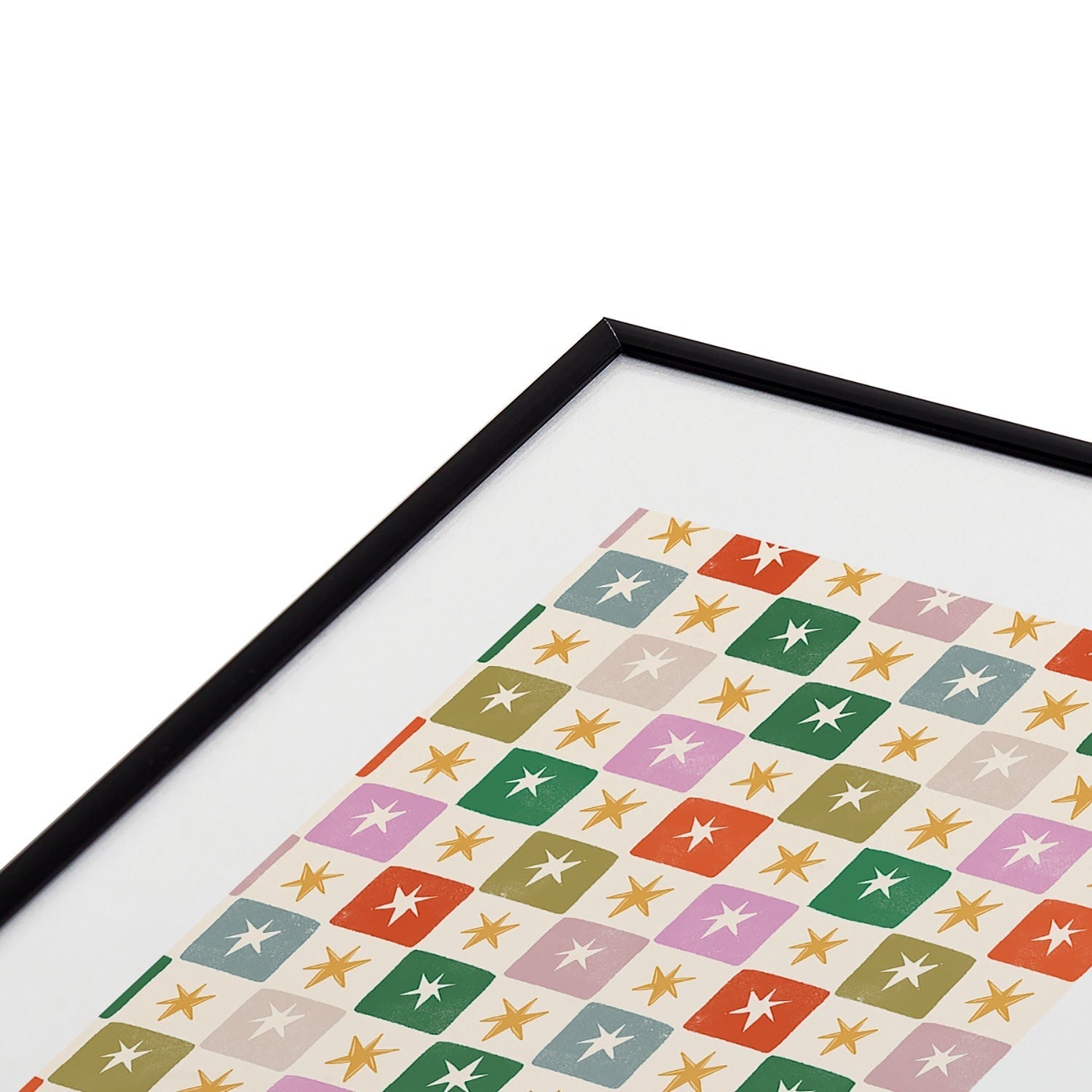 LouBruzzoni Retro Star Block Pattern Metal Framed Art Print