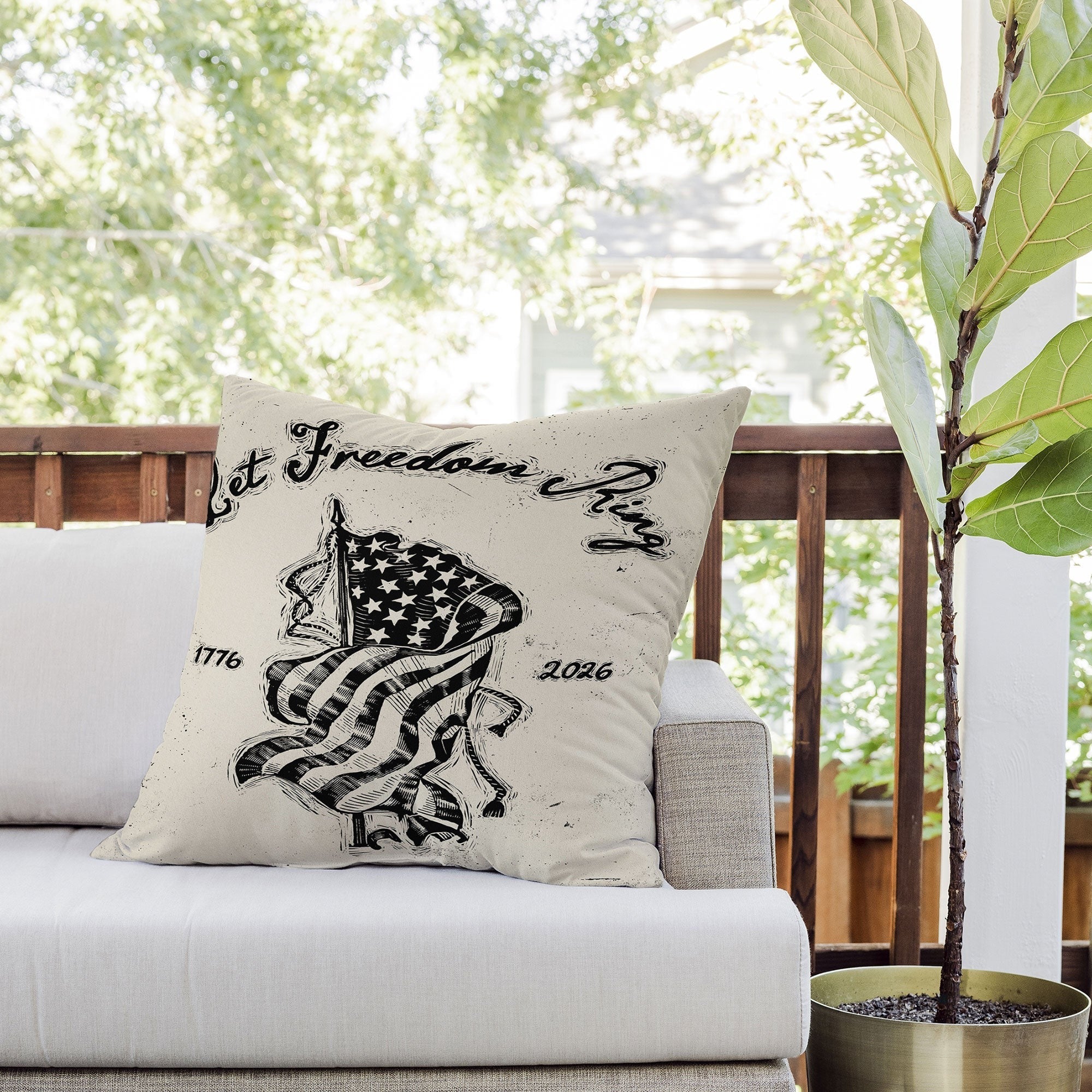 DENY Designs Let Freedom Ring Block Outdoor Throw Pillow