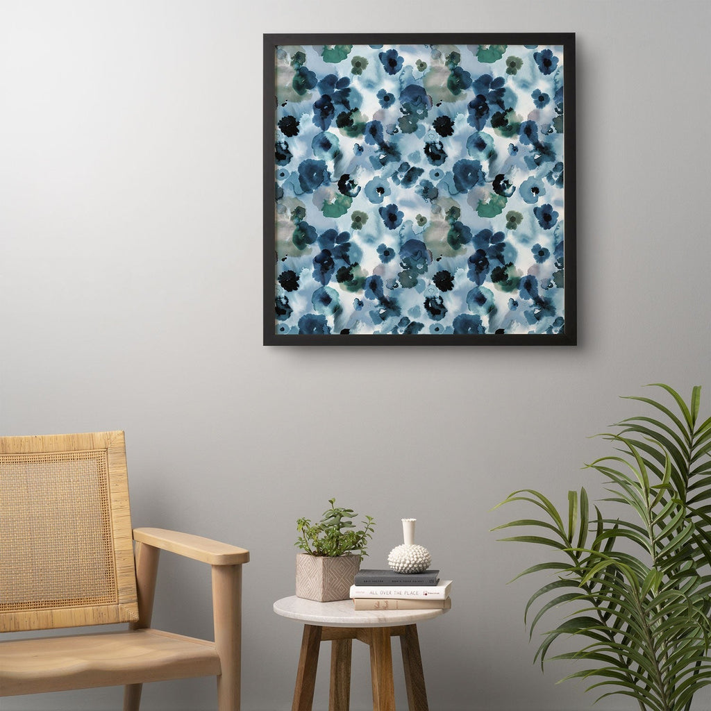 Ninola Design Botanic Retreat Ombre Abstract Watercolor Flowers Blue Navy Framed Wall Art