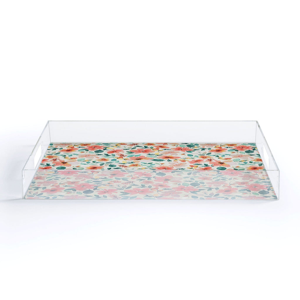 Ninola Design Botanic Retreat Tropical Whimsical Flowers Coral Green Acrylic Tray