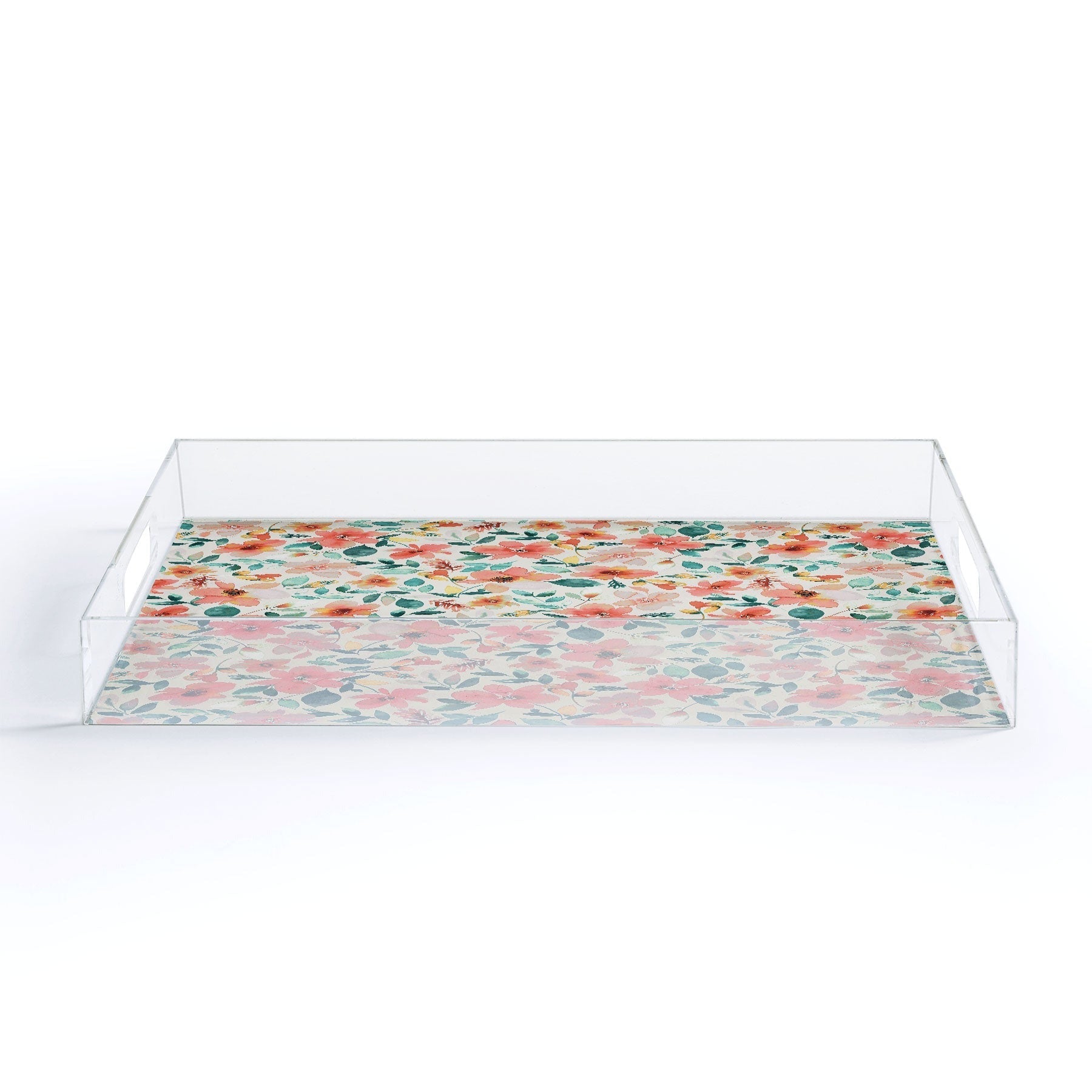 Ninola Design Botanic Retreat Tropical Whimsical Flowers Coral Green Acrylic Tray