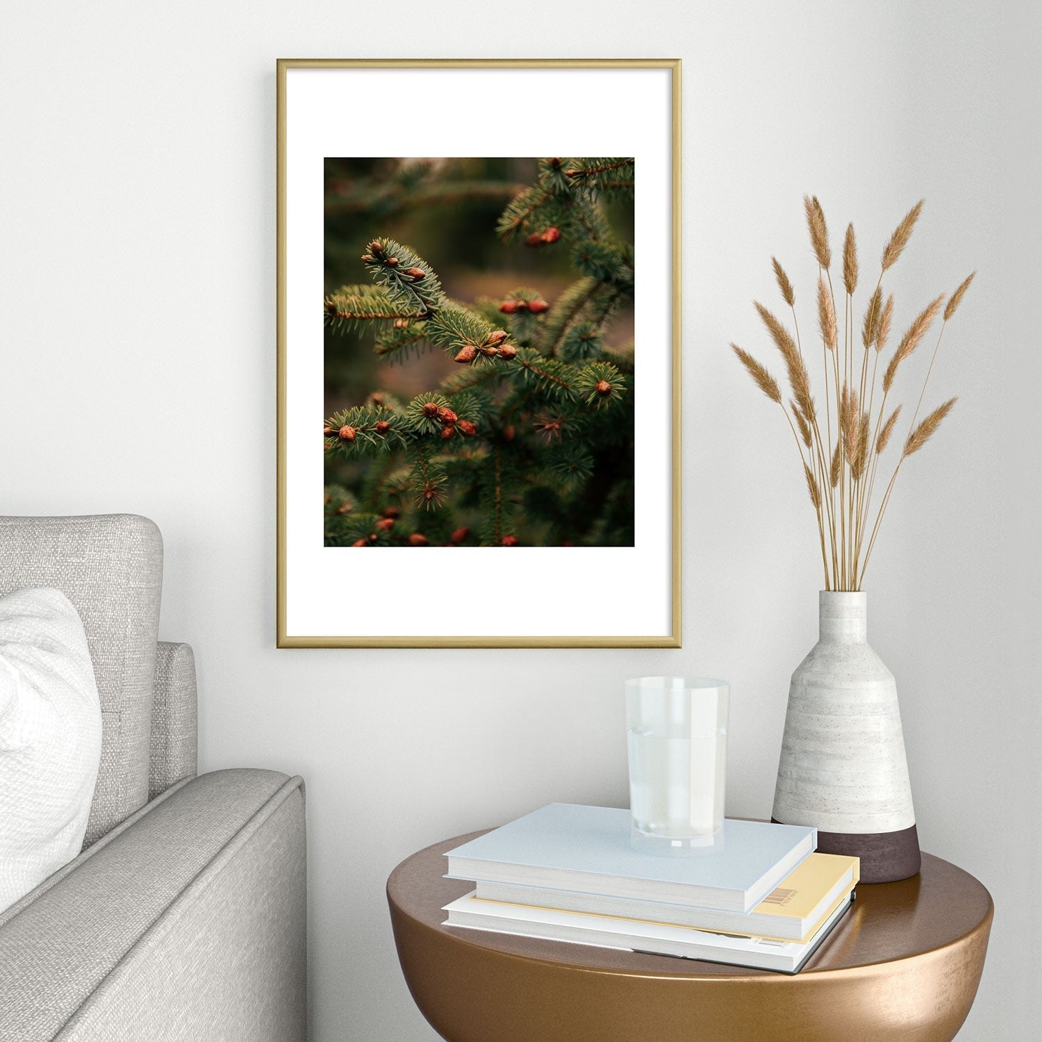 Hannah Kemp Spruce Tips Metal Framed Art Print