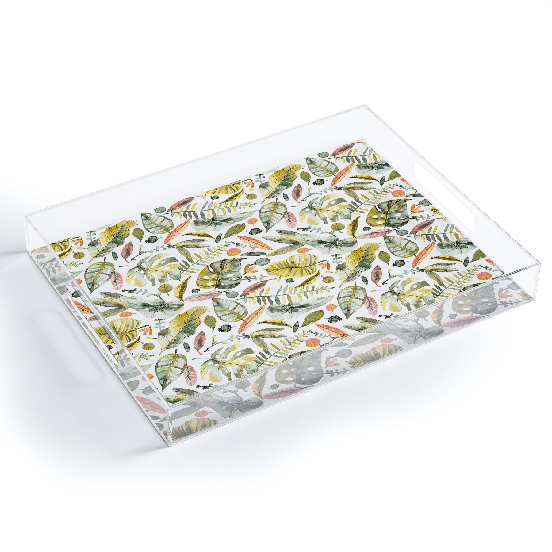Ninola Design Botanic Retreat Tropical Jungle Leaves Botanical Green Orange Acrylic Tray
